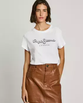 Женская футболка с коротким рукавом и логотипом Pepe Jeans, белый