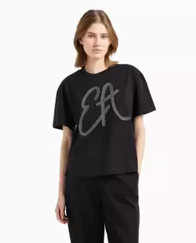Женская футболка с коротким рукавом и логотипом спереди Emporio Armani, черный