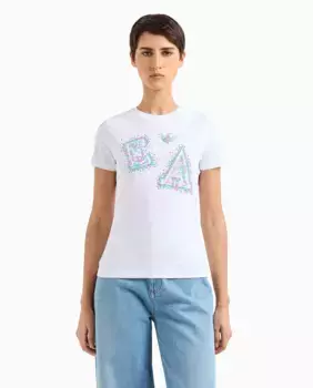 Женская футболка с коротким рукавом и логотипом из стразов Emporio Armani, белый