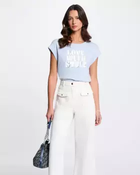 Женская футболка с коротким рукавом и надписью спереди Morgan, голубой