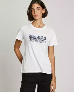 Женская футболка с коротким рукавом и напечатанным логотипом Pepe Jeans, белый