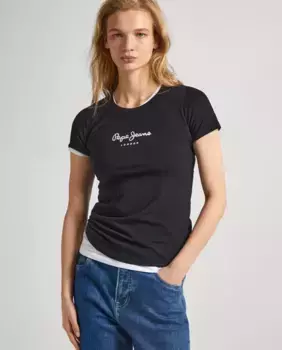 Женская футболка с коротким рукавом и принтом логотипа Pepe Jeans, черный