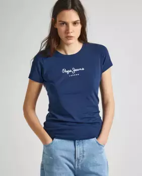 Женская футболка с коротким рукавом и принтом логотипа Pepe Jeans, темно-синий