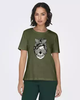 Женская футболка с коротким рукавом и принтом Only, цвет Verde Militar