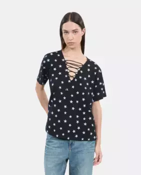 Женская футболка с коротким рукавом и принтом звезд The Kooples, черный