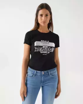 Женская футболка с коротким рукавом и принтом спереди Salsa Jeans, черный