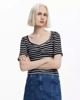 Женская футболка с коротким рукавом и присборенным вырезом горловины Desigual, черный