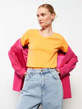 Женская футболка с коротким рукавом и прямым V-образным вырезом LCWAIKIKI Classic