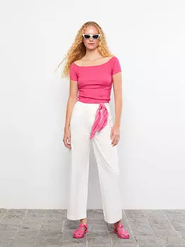 Женская футболка с коротким рукавом и прямым вырезом лодочкой LCW Casual