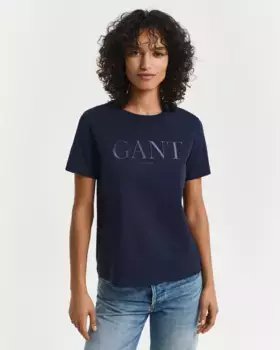 Женская футболка с коротким рукавом и рисунком на груди Gant, синий