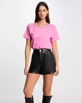 Женская футболка с коротким рукавом и стразами на шее Morgan, розовый