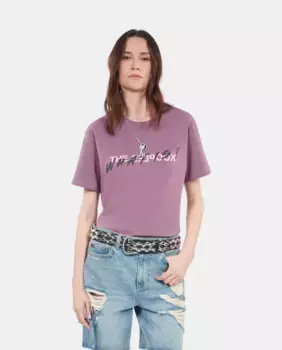 Женская футболка с коротким рукавом и трафаретной печатью спереди и сзади The Kooples, пурпурный