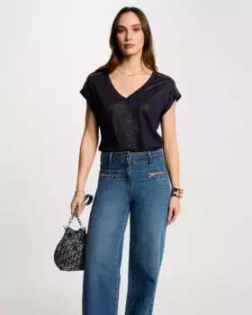 Женская футболка с коротким рукавом и V-образным вырезом Morgan, синий