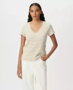 Женская футболка с коротким рукавом и V-образным вырезом IKKS, бежевый