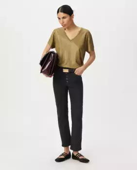 Женская футболка с коротким рукавом и V-образным вырезом IKKS, цвет Kaki