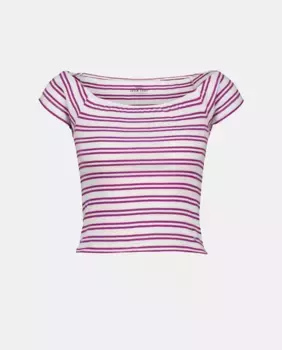 Женская футболка с коротким рукавом и вырезом-лодочкой в полоску Green Coast, бугенвиллия