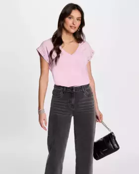 Женская футболка с коротким рукавом и заклепками Morgan, розовый