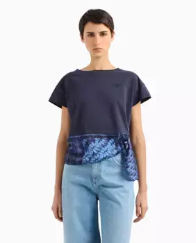 Женская футболка с коротким рукавом из двойной ткани Emporio Armani, тёмно-синий