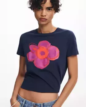 Женская футболка с коротким рукавом с цветочной иллюстрацией Desigual, синий