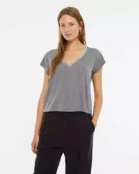 Женская футболка с коротким рукавом с деталями из фольги System Action, темно-серый