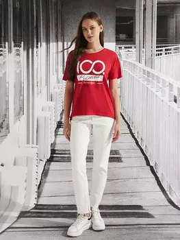 Женская футболка с коротким рукавом с круглым вырезом в стиле Ататюрка LCW Casual, красный