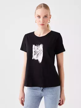 Женская футболка с коротким рукавом с круглым вырезом и принтом LCWAIKIKI Classic, новый черный