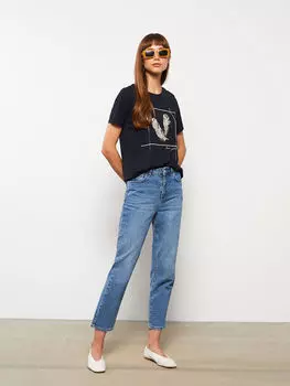 Женская футболка с коротким рукавом с круглым вырезом и принтом LCWAIKIKI Classic