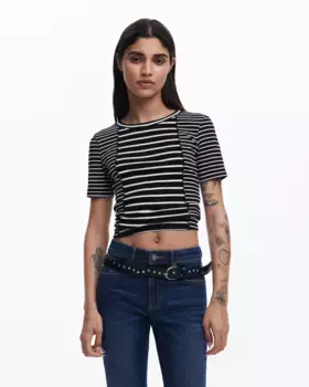 Женская футболка с коротким рукавом в полоску Desigual, черный