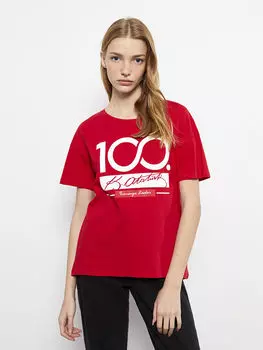 Женская футболка с коротким рукавом в стиле Ататюрка с круглым вырезом LCW Casual