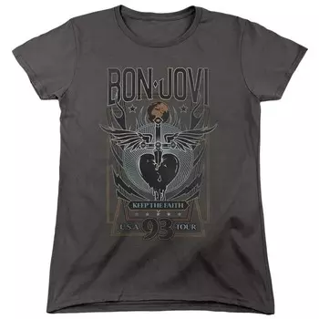 Женская футболка с короткими рукавами Bon Jovi Keep The Faith Licensed Character, цвет Charcoal
