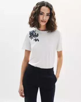 Женская футболка с короткими рукавами и цветочным принтом Caroll, белый