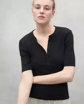 Женская футболка с короткими рукавами и круглым вырезом на пуговицах Ecoalf, черный