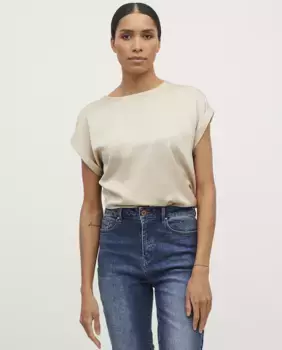 Женская футболка с короткими рукавами и круглым вырезом Vila, бежевый