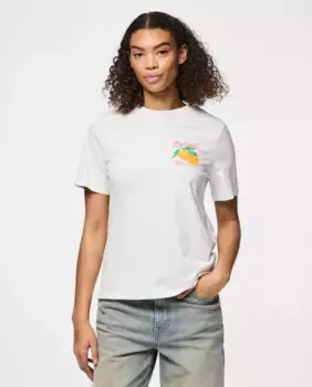 Женская футболка с короткими рукавами и оранжевым принтом Pieces, белый