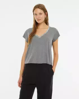 Женская футболка с короткими рукавами и отделкой из фольги System Action, темно-серый