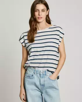 Женская футболка с короткими рукавами и полосатым принтом Pepe Jeans, синий