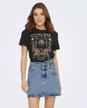 Женская футболка с короткими рукавами и принтом Only, черный