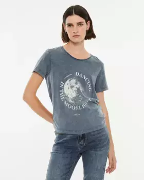 Женская футболка с короткими рукавами и принтом луны System Action, тёмно-синий