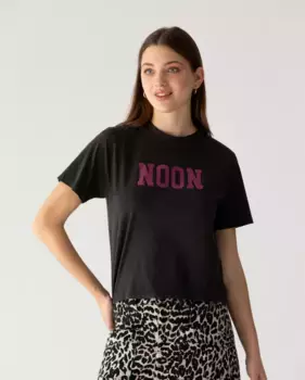 Женская футболка с короткими рукавами и принтом спереди Noon, темно-серый