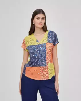 Женская футболка с короткими рукавами и принтом в стиле пэчворк October, мультиколор