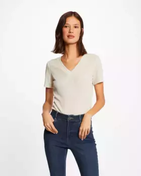 Женская футболка с короткими рукавами и V-образным вырезом Morgan, цвет Crema