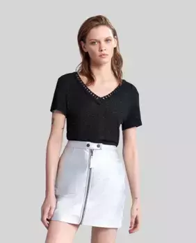 Женская футболка с короткими рукавами и V-образным вырезом IKKS, черный