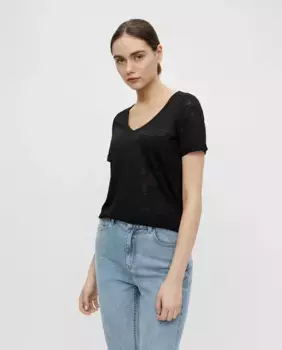 Женская футболка с короткими рукавами и V-образным вырезом Object, черный