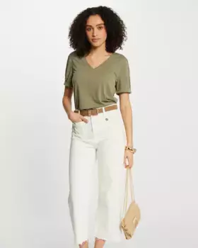 Женская футболка с короткими рукавами и V-образным вырезом Morgan, хаки