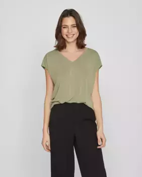 Женская футболка с короткими рукавами и V-образным вырезом Vila, хаки