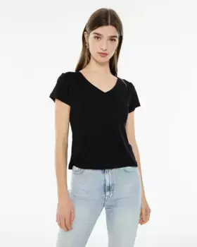 Женская футболка с короткими рукавами и V-образным вырезом System Action, черный