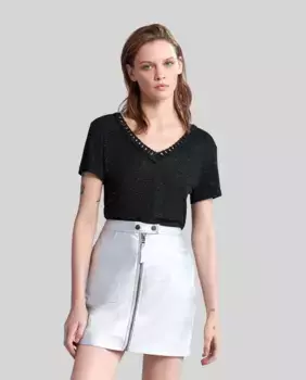 Женская футболка с короткими рукавами и V-образным вырезом IKKS, черный