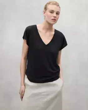 Женская футболка с короткими рукавами и V-образным вырезом Ecoalf, черный