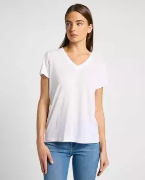 Женская футболка с короткими рукавами и V-образным вырезом Lee, белый