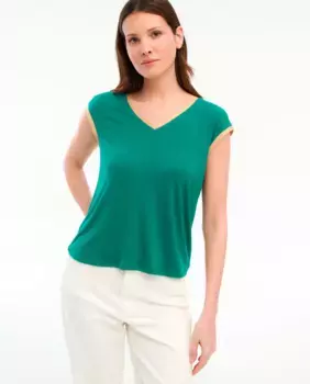 Женская футболка с короткими рукавами и V-образным вырезом Vila, изумрудный